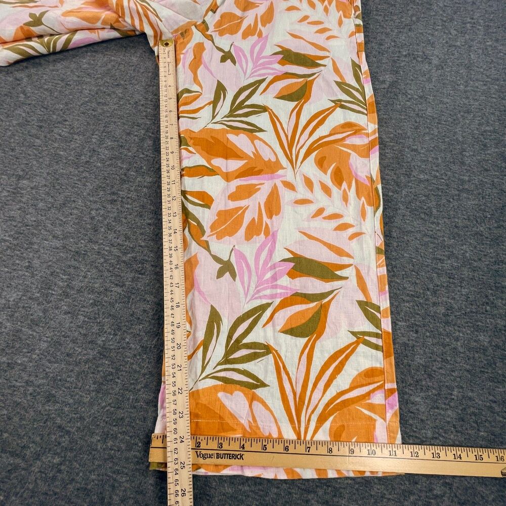 C&C California Tropical Floral Wide Leg Linen Palazzo Pants Pink Green Medium - Picture 8 of 12